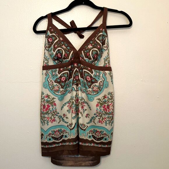 Vintage Nicole Miller Y2K Babydoll Ornamental Floral Boho Hippie Halter Top- 14 - Picture 1 of 10